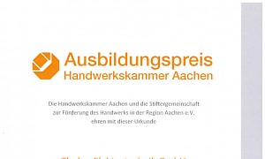 Urkunde zur Nominierung zum Ausbildungspreis 2019