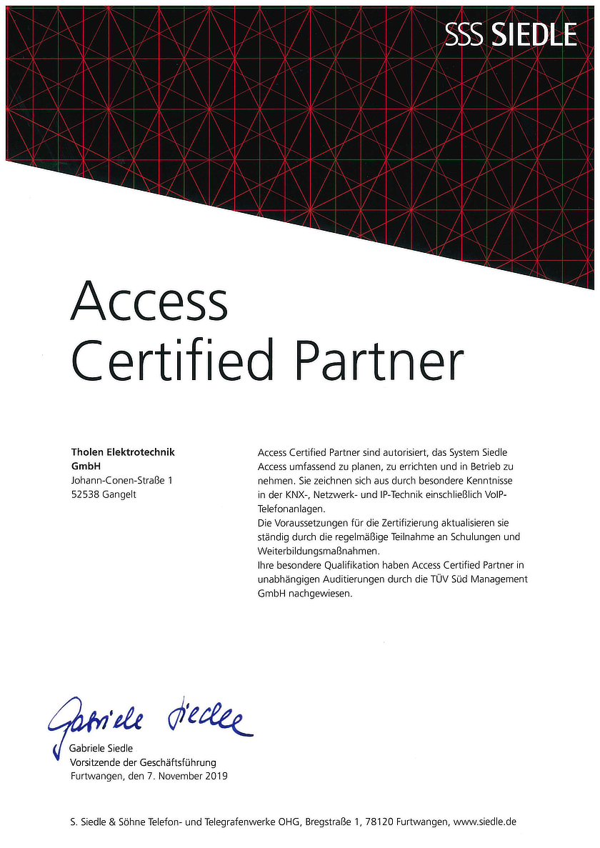 Urkunde Siedle Access Certified Partner